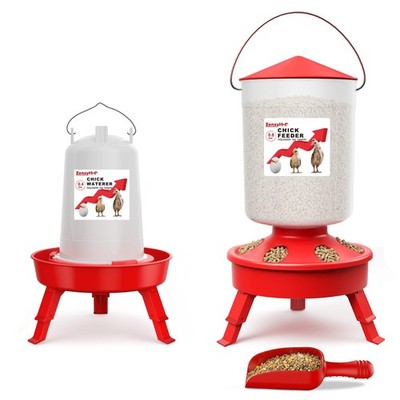2-in-1 Chick Starter Set: 0.8 Gal Top Filling Feeder and 0.4 Gal Waterer with...