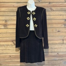 St. John Collection By Marie Gray 2 Piece Suit Brown Embellished Size 2 Luxury