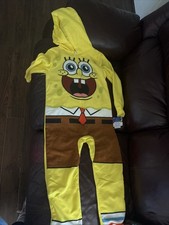 Spongbob Squarepants boys hooded union suit 1 piece pajamas 8M yellow