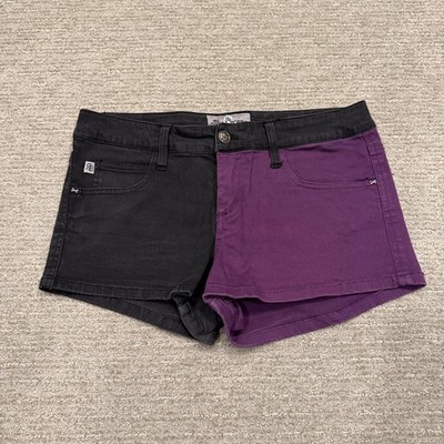 Royal Bones Shorts Juniors 9 Black Purple Y2K Mall Goth Skull Emo Punk Grunge