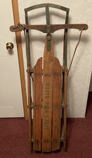 Vintage Speed King Racer Wooden Snow Sled Antique 50  Red Green Metal MidCentury