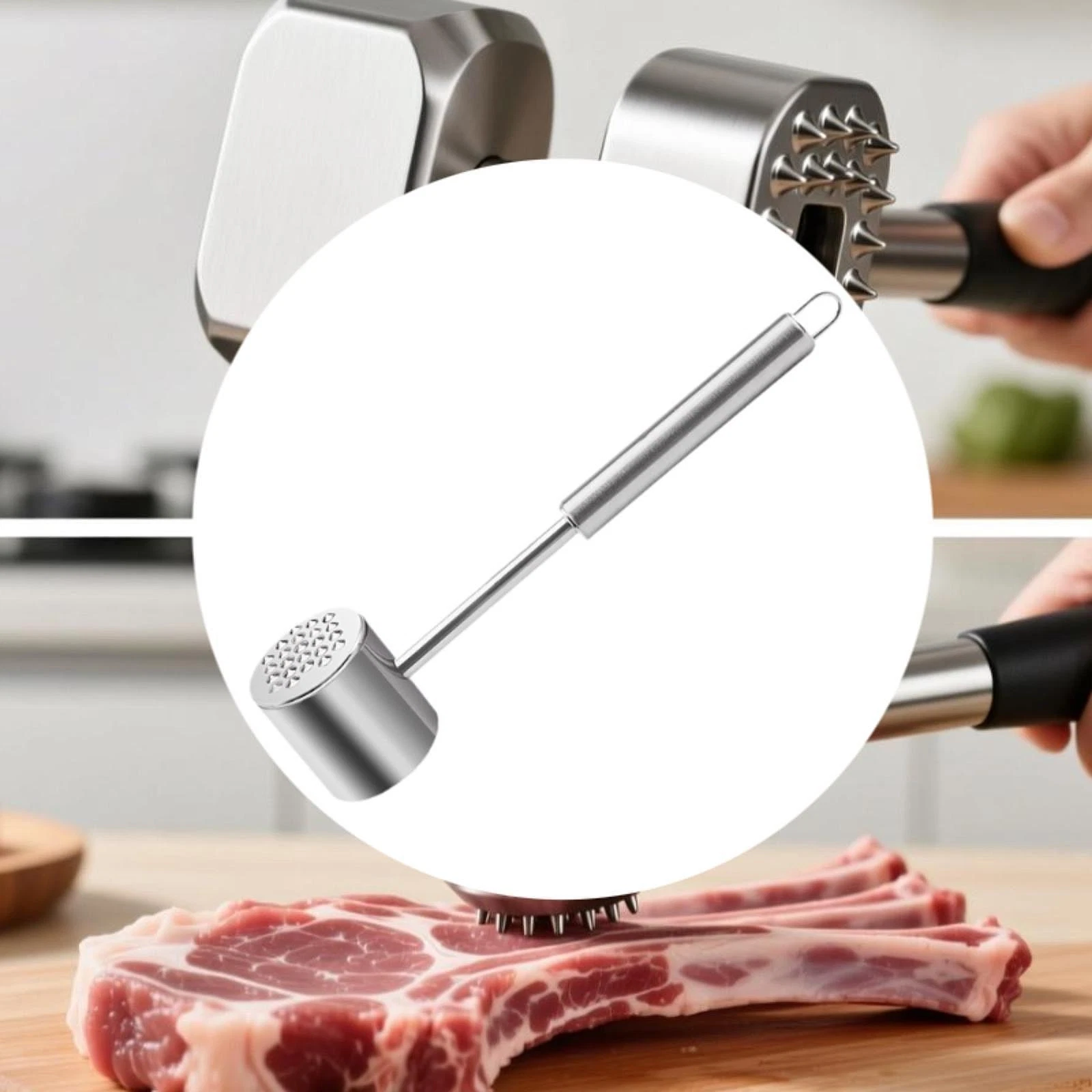 Meat Tenderizer Mallet Meat Pounder Ergonomic Handle 304 Stainless Steel for