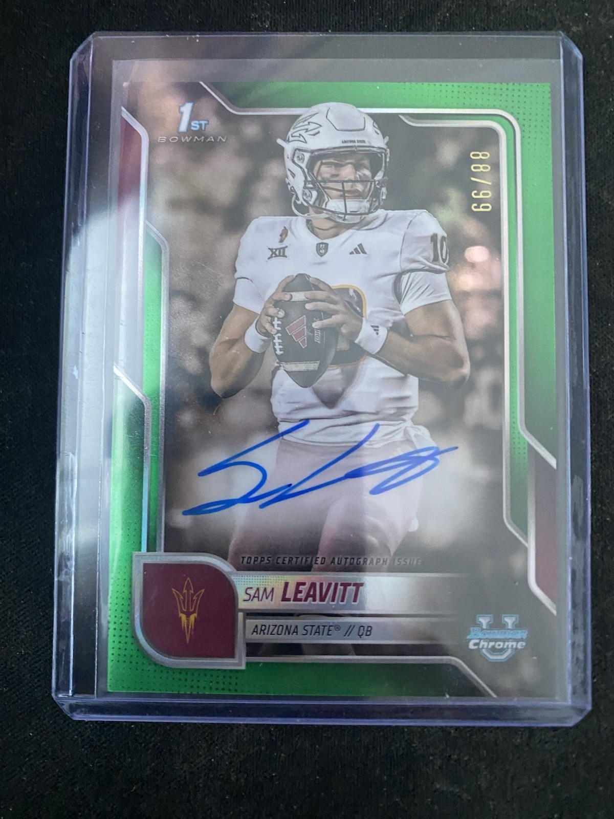 2025 Bowman Chrome U University Sam Leavitt 1st Auto RC True Green /99