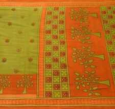 Sushila Vintage Green Orange Saree 100 Pure Cotton Printed Soft Craft Fabric