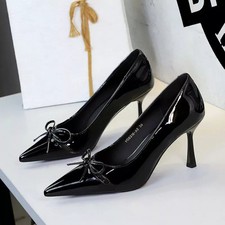 Decolte Donna Eleganti Nere Vernice Con Fiocco Tacco Alto 8 cm CF65362