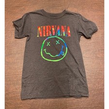 Nirvana Tie Dye Dazed Smiley Face Heather Gray Short Sleeve Size XS Grunge Band