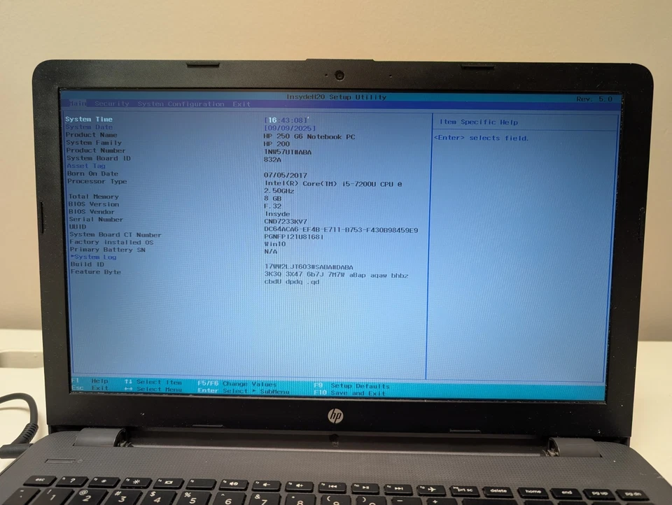 HP 250 G6 — Intel Core i5-7200U • 8GB RAM • Boots to BIOS • AC Adapter Included - Image 2 of 4