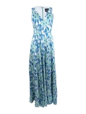 Adrianna Papell Women's Floral-Print A-Line Gown (4, Aqua Multi) 797532194535