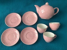 FAO Schwarz Ceramic Child Tea Party Set Pink White Polka Dots Gold Trim 3 Cups