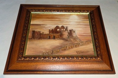 Vintage Original Dunluce Castle Portrush Gemälde von M.Pyper - Franed 14x12,5''
