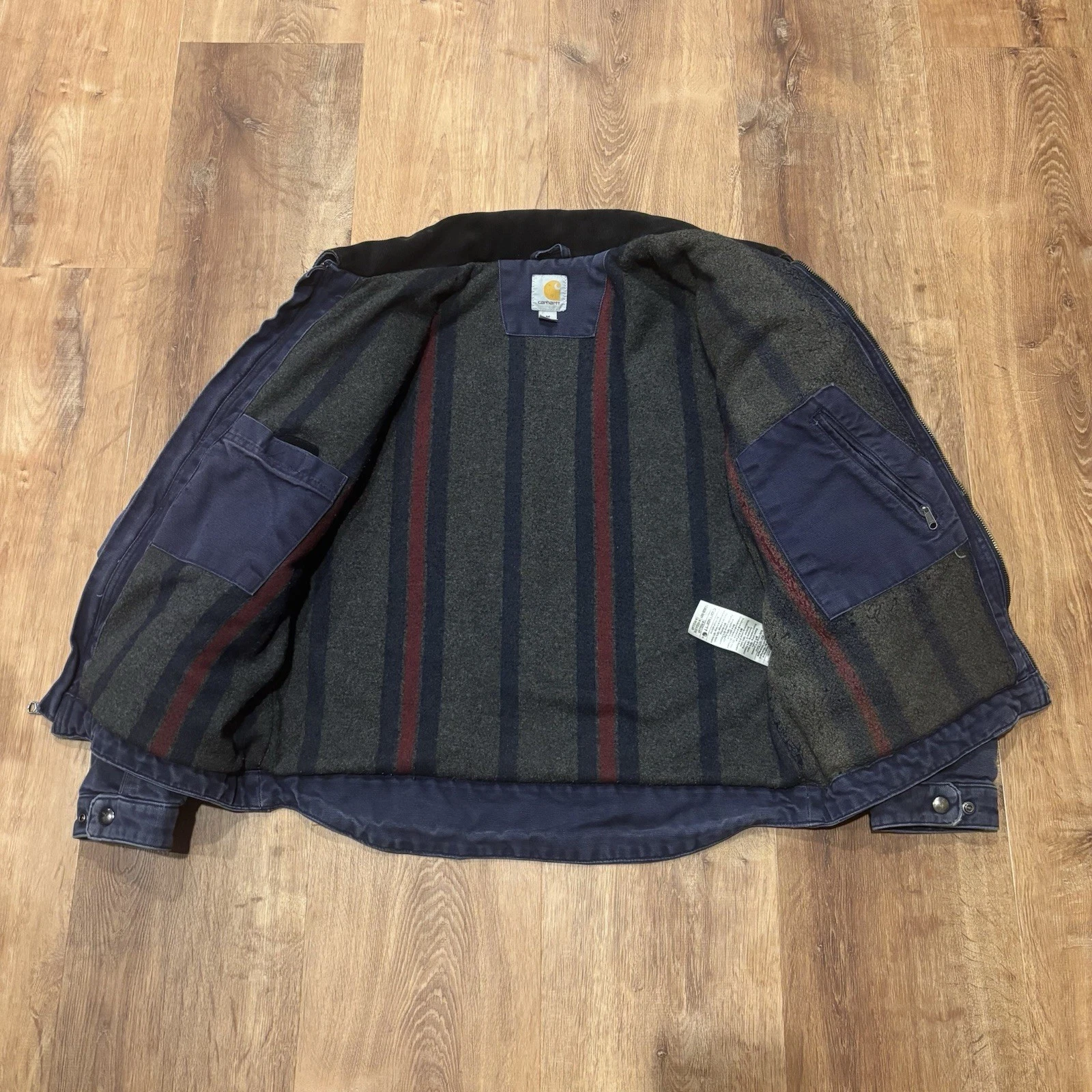 Vintage Carhartt Detroit Jacket Mens Medium Blanket Lined Faded Blue Distressed image 2