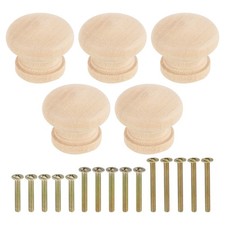 5Pcs Round Wood Drawer Knob, 0.98"x0.79" Mushroom Shape Knobs, Wood Color