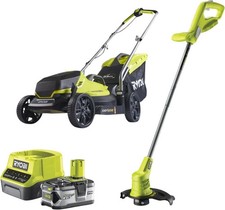Ryobi 18V ONE+ Cordless Lawnmower (33cm) & Grass Trimmer Kit (1 x 4.0Ah) - Green