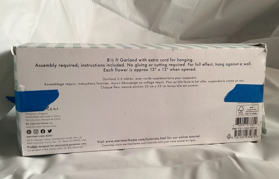 Meri Meri Giant Paper Flower Garland NEW 8 1/2' Garland 13"x13" Flowers Wedding - Image 4 of 4