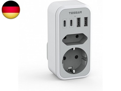 TESSAN Adapter England Deutschland Stecker, 6 in 1 Reiseadapter