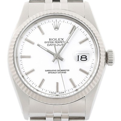 Rolex Datejust Weißes Zifferblatt 18K Weiss Gold & Ss Uhr Jubiläum Band 16014