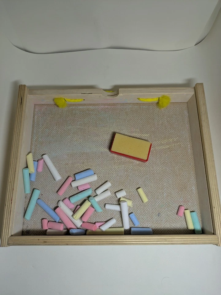 Used Children's Chalkboard/Whiteboard Framed box w/chalk & eraser Rope handle - Image 4 of 4