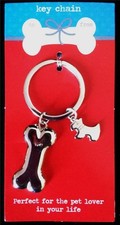 Dog Bone and Puppy Key Ring chain Pup Pet Silver Stocking Stuffer NEW
