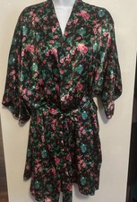 Vintage Lingerie FREDRICKS Of Hollywood Floral Short Robe M Black Roses