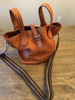 Vintage Tod's light terracotta pebbled leather double strap bucket bag crossbody