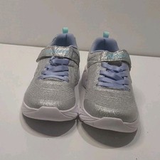 Skechers Girls Silver Blue Glitter Sneakers Hook Loop Cushioned Athletic Shoes