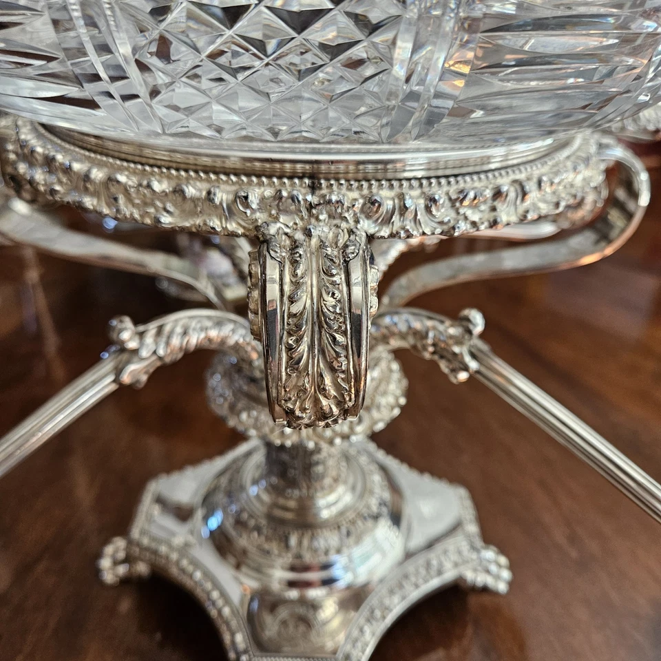 Armorial de cristal corte 4 brazos Sheffield Silver Epergne década de 1850 Newell fama escocesa Foto 3 de 4