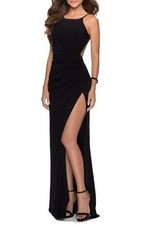La Femme 28302 Open Back Jersey Gown SZ 2 Black 328