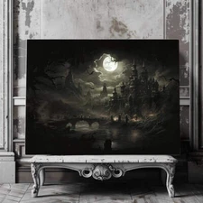 Dracula's Castle in Transylvania at Full Moon - Dark Gothic Castle Print for Spo