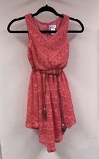 Girls Emily West Coral dress with lace overlay and leather belt, size 8