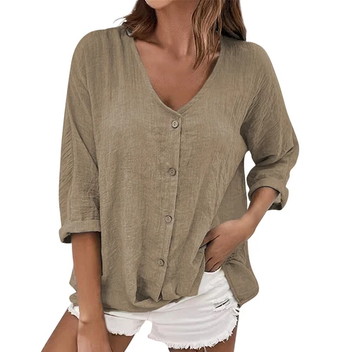 Women Baggy 3/4 Sleeve Tops Shirt Tee Ladies Summer Loose Blouse shirt Plus size - Imagen 24 de 45