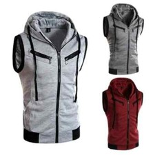 2025 New Men's Hooded Zipper Pocket Sleeveless Vest Coat Hoodie with a Zipper