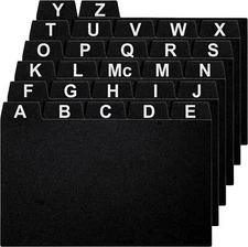OFFILICIOUS Black Index Card Dividers with White Alpchabetical Letters 3x5" Set