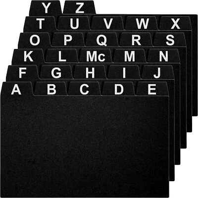 OFFILICIOUS Black Index Card Dividers with White Alpchabetical Letters 3x5" Set