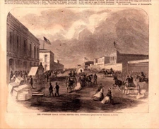 OVERLAND COACH OFFICE, DENVER CITY, COLORADO Antique Americana engraving 1866