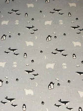 100% Cotton Mini Arctic Winter Animal Penguin Fox Polar Bear Whale Fabric FQ