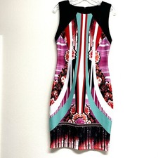 Bisou Bisou Bodycon Midi Dress 8 Multicolor Stretch Floral Sleeveless Boat Neck