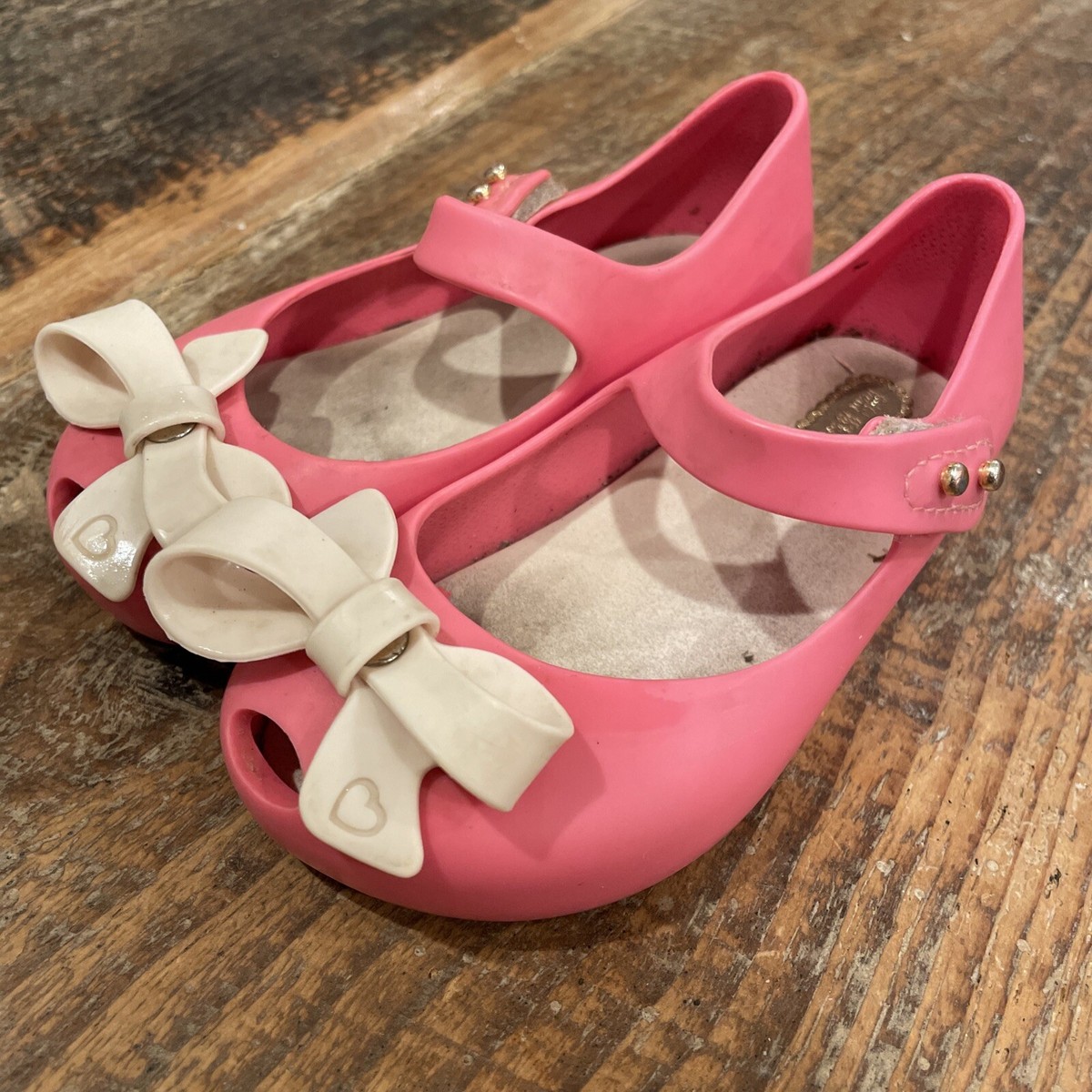 EUC Mini Melissa Peep Toe Mary Jane Jelly Shoes With Bow Pink