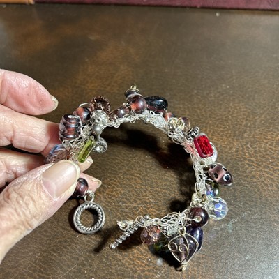 Custom Made Sterling Wire Bracelet Many Charms Size 8  Read