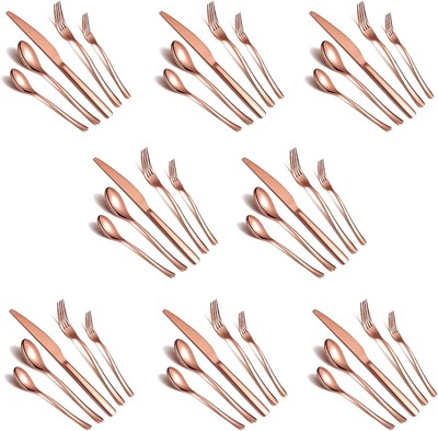 40-Pce Copper Rose Gold Flatware for 8 Stainless Steel Tableware Cutlery Utensil