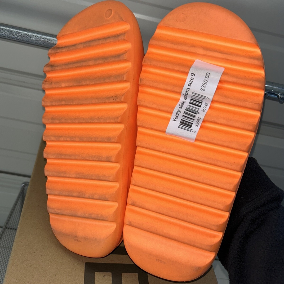 orange yeezy slides size 9