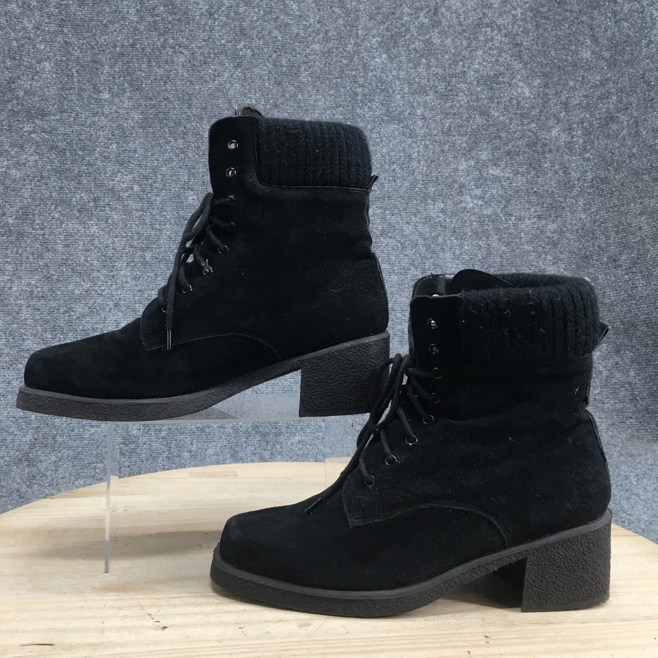 Botas de combate Valley Lane para mujer 11M negras con cordones media pantorrilla gamuza tacones altos Foto 2 de 4