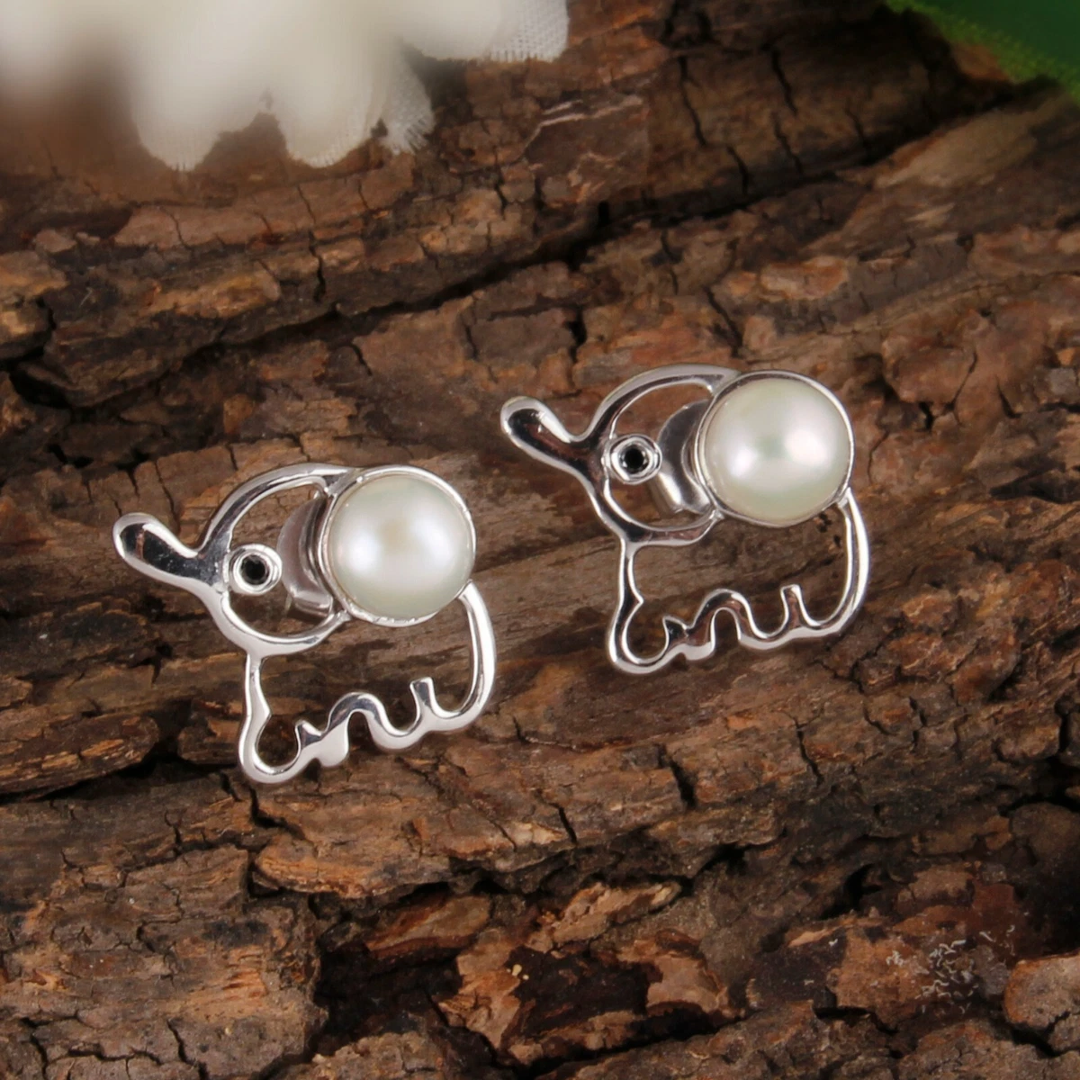 Creative Elephant Pearl Stud Earrings 925 Sterling Silver Minimal