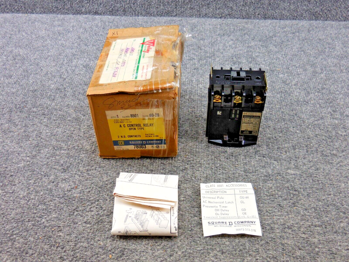 New Unused Square D G0-20 AC Control Replay Open Type Class 8501