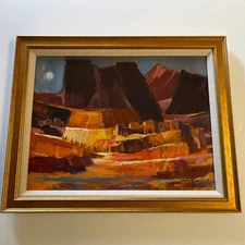 Indian Adobe Taos Landscape American Tribal Mid Century Modernism Attridge Rare