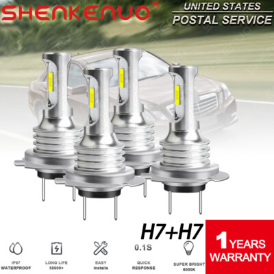 4pcs Combo LED Headlight  Lamp Bulbs Kit 6000K White For Benz ML350 2006-2011