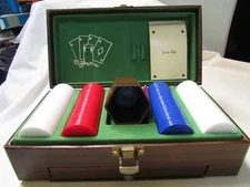 Plastic WoodGrain Box with Poker Chips, Cards, Score Pad, Dices, and Pencil