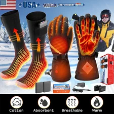 Electric Heated Socks +Heated Gloves Rechargeable Battery Winter Men Women Socks
