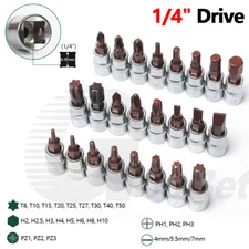 1/4" Drive Bit Socket Set Hex Torx Phillips Pozidriv Slotted Metric Various Size
