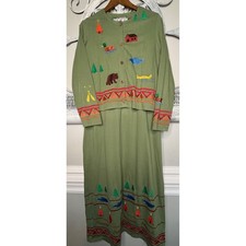 Michael Simon Lite Womens Green Embroidered Camp Cabin Maxi Dress Cardigan Set L