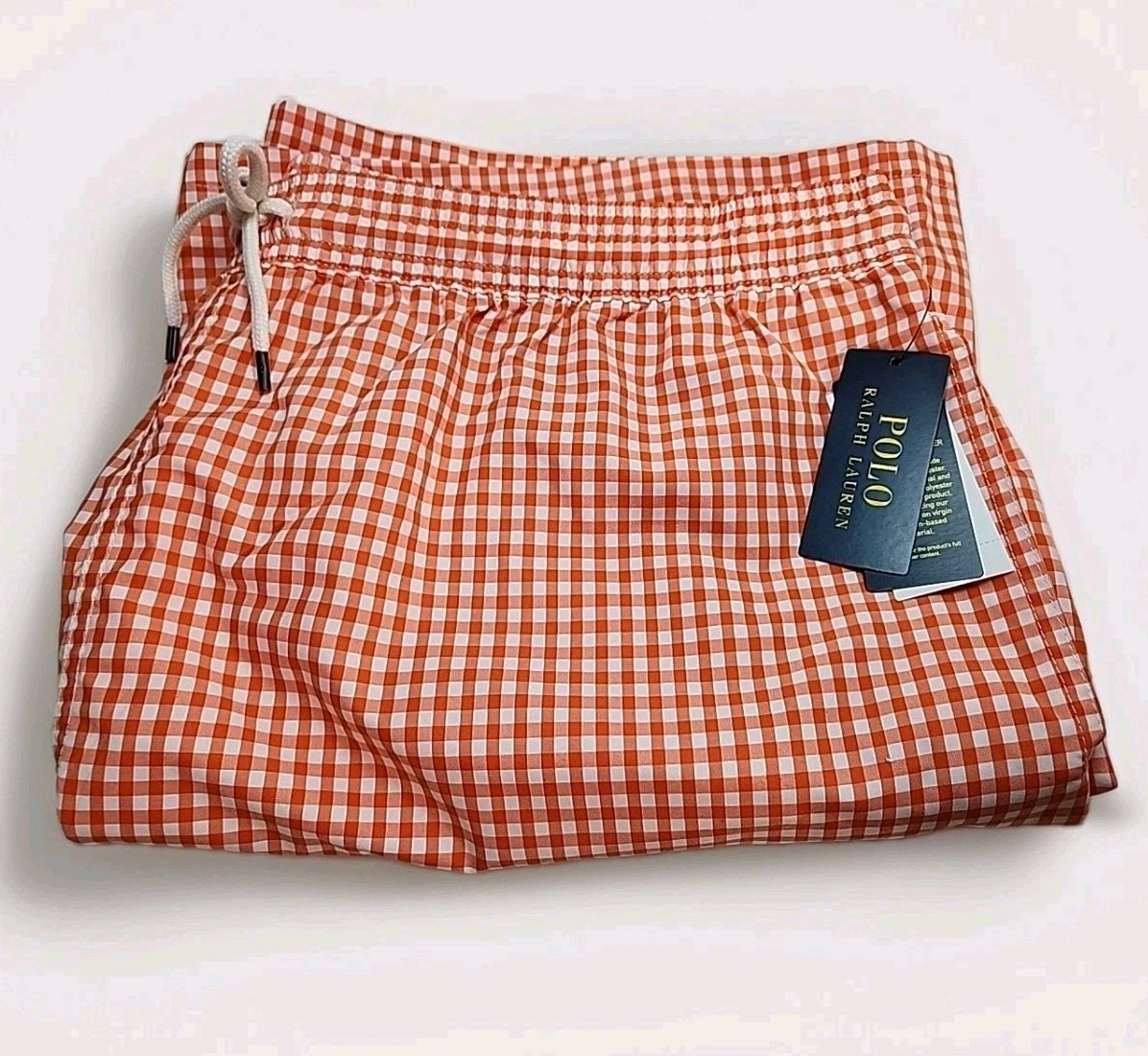 POLO Ralph Lauren Swim Trunks Men's 3XLT Orange Check Gingham SHORTS  Pony NEW